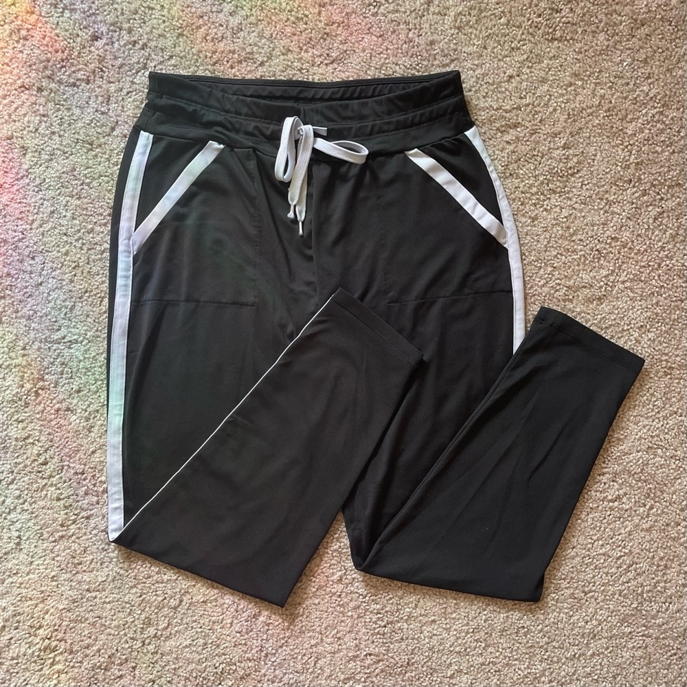 Black Drawstring Track Pants w/ White Outline Detailing